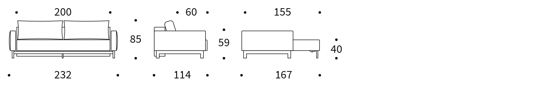 Luoma Sofa bed dimensions